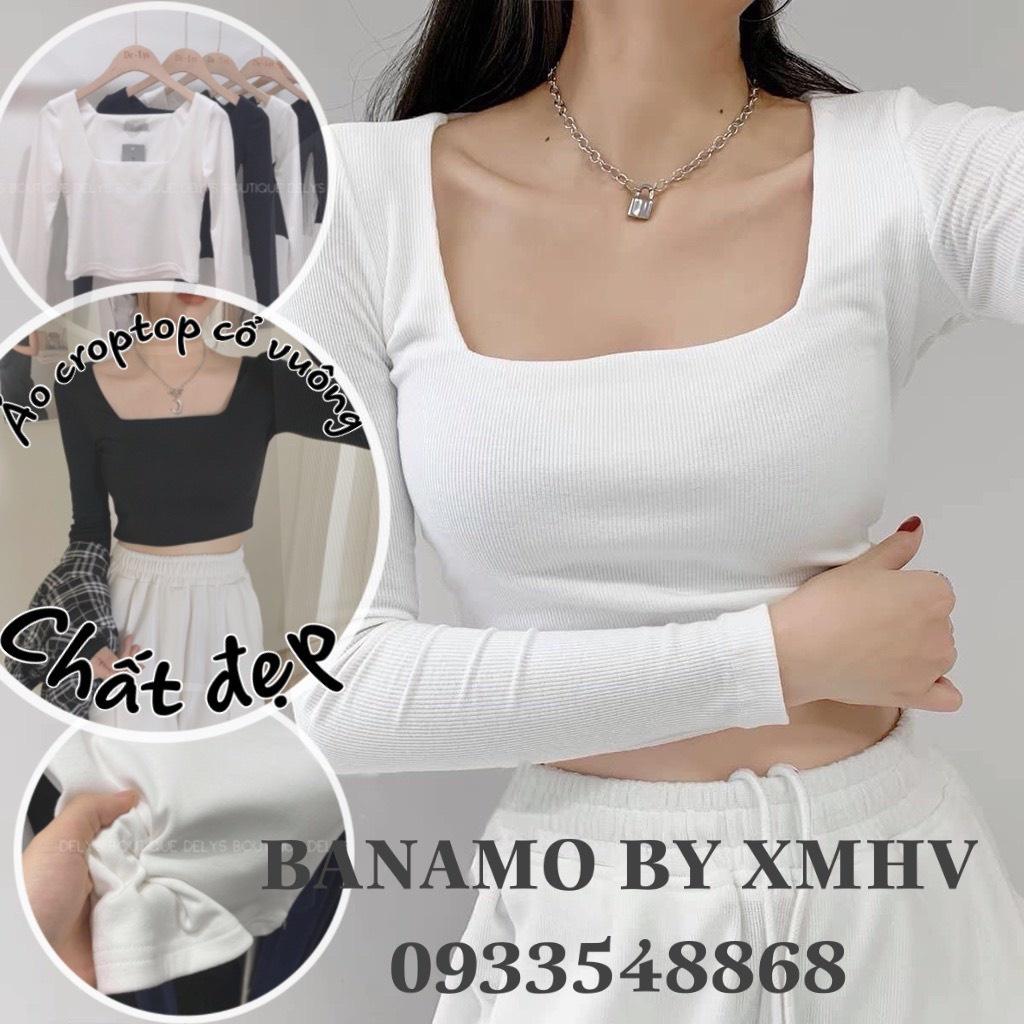 Áo thun nữ cổ vuông dài tay dáng croptop siêu xinh thời trang Banamo Fashion 3112