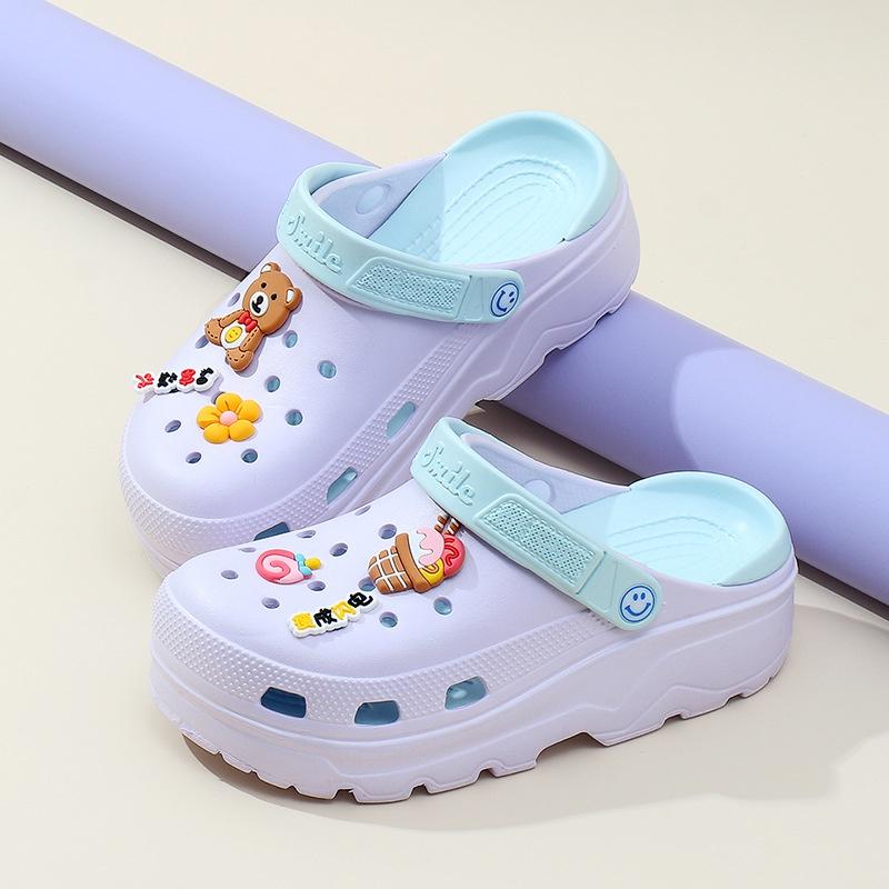 Dép sục nữ đế độn 6cm tặng kèm 6 sticker cute đế răng cưa chống trơn trượt đi mưa đi học đi biển - SL031 - Hồng