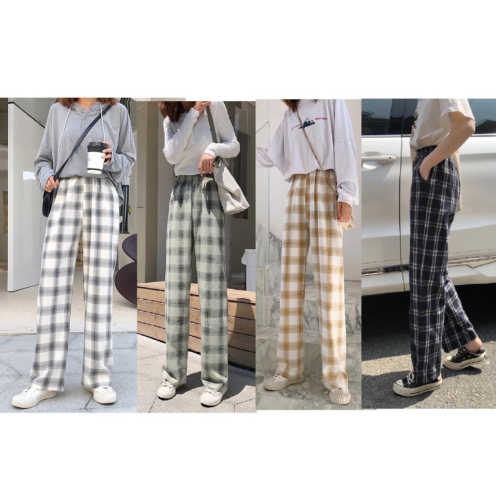 Quần culottes kẻ caro có khóa kéo ( Hình thật dưới sàn ) OR14