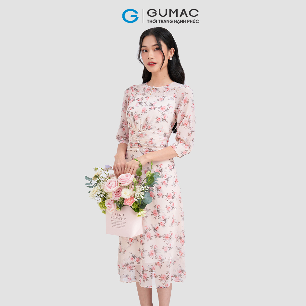 Đầm xếp nhún eo GUMAC DD03006