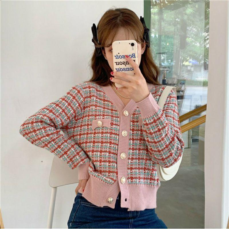 Áo khoác len Cardigan áo dệt kim nút bạc phong cách Hàn