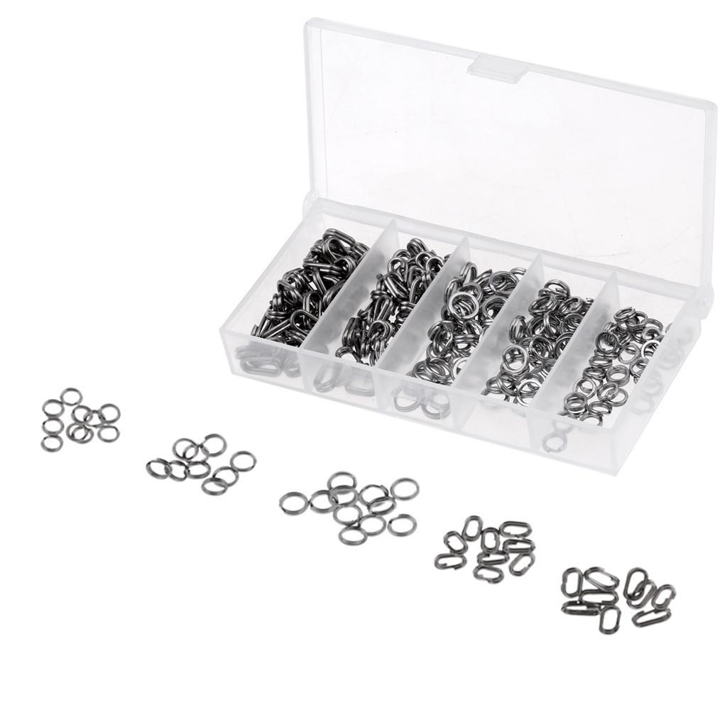 200pcs Stainless Steel Round & Oval Split Rings Assorted Fishing Tackle Lure Line Connector