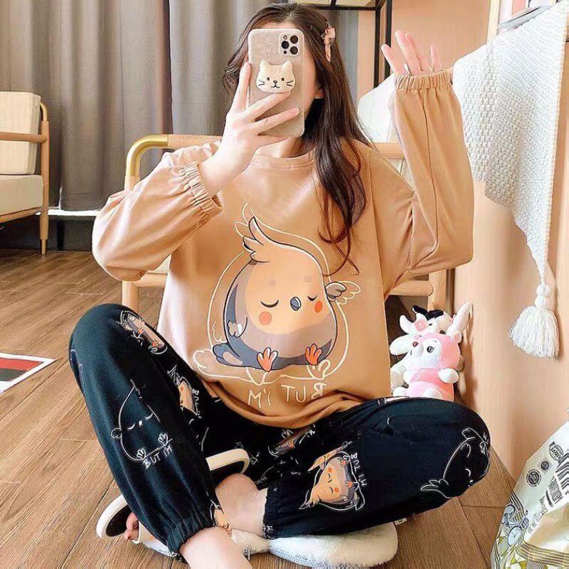 Đồ Bộ Thun Tay Dài Quảng Châu - Pijama Quần Dài - Đồ Mặc Ở Nhà Họa Tiết Hoạt Hình Dễ Thương