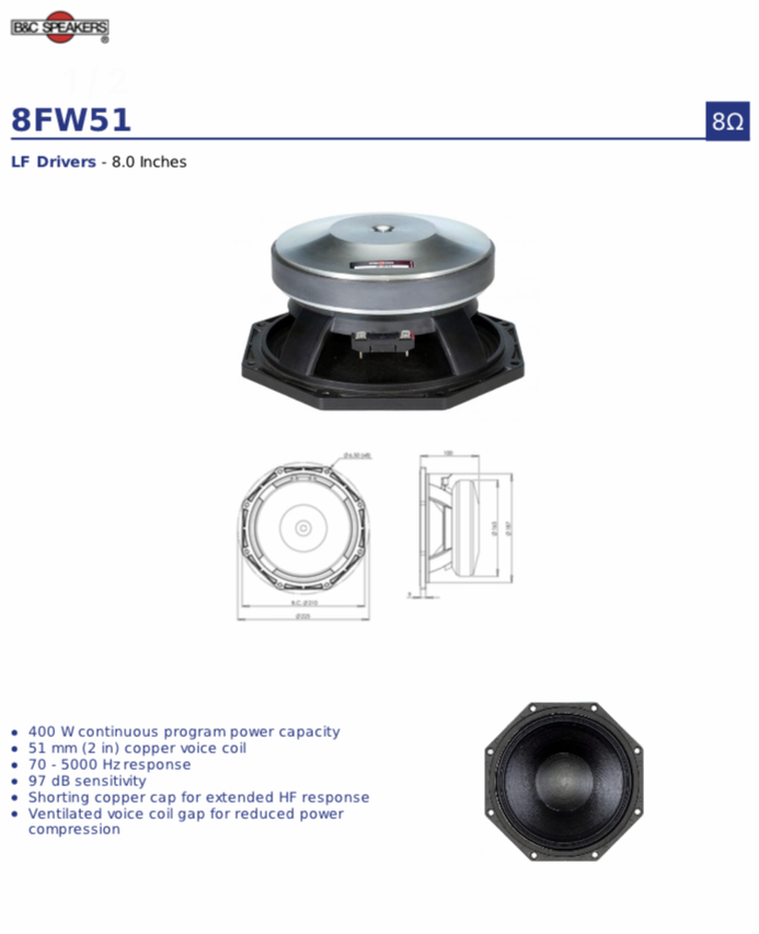 Loa Rời 2 Tấc B&C SPEAKERS - ITALIA 8FW51 – Hàng Chính Hãng