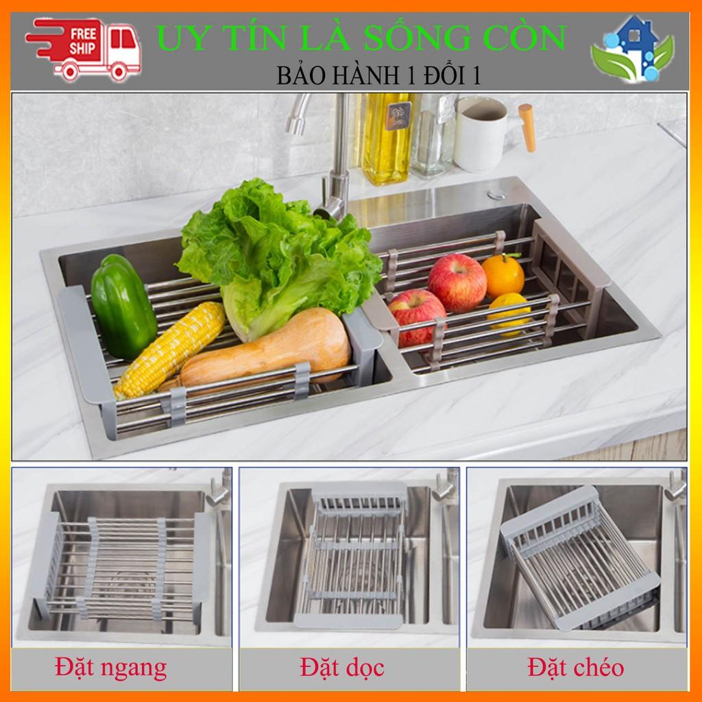 Gía khay đựng bát đĩa hoa quả có thể co giãn được đặt trên bồn rửa bát tiện lợi