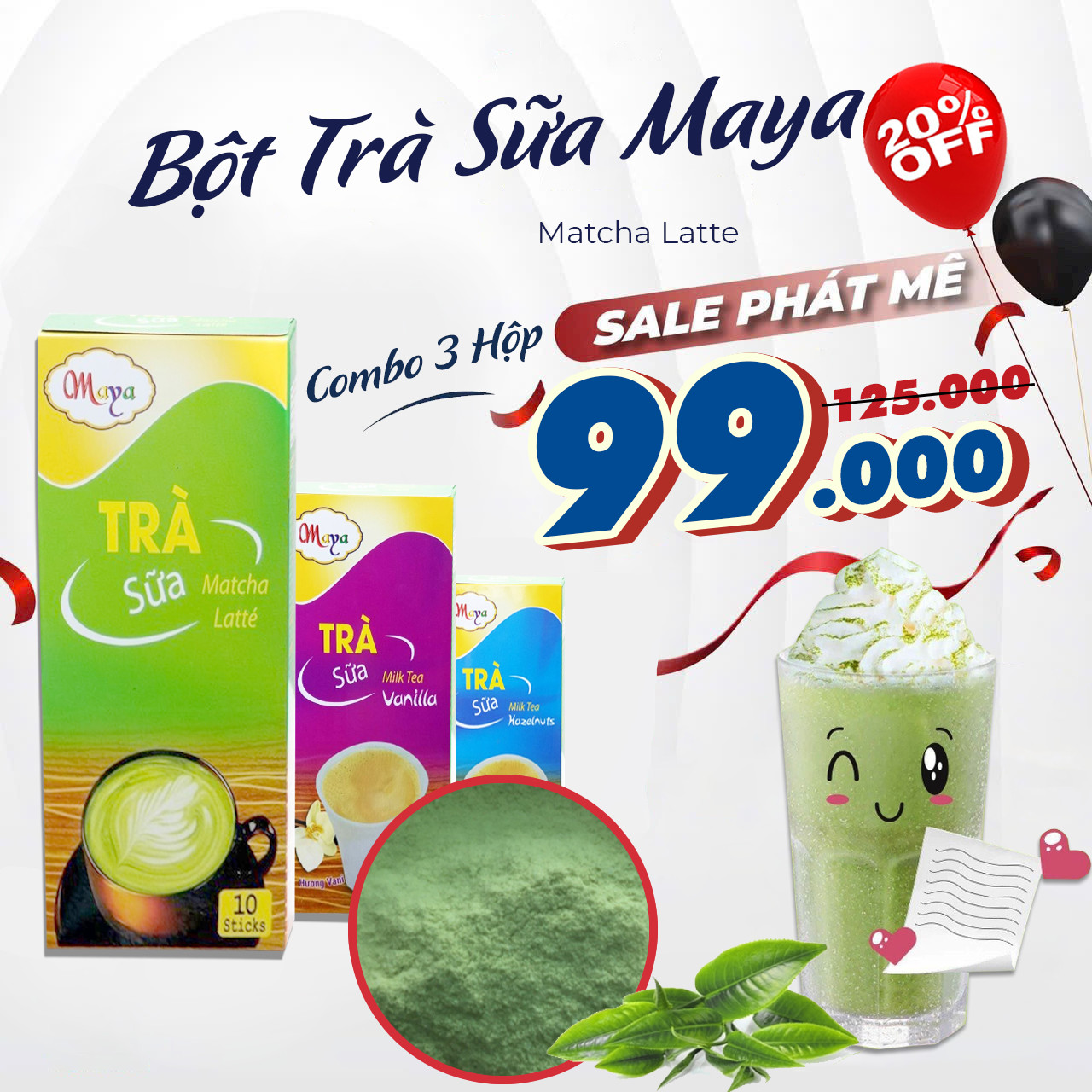 Combo Bột trà sữa (Matcha, Vanilla, Hazelnut)