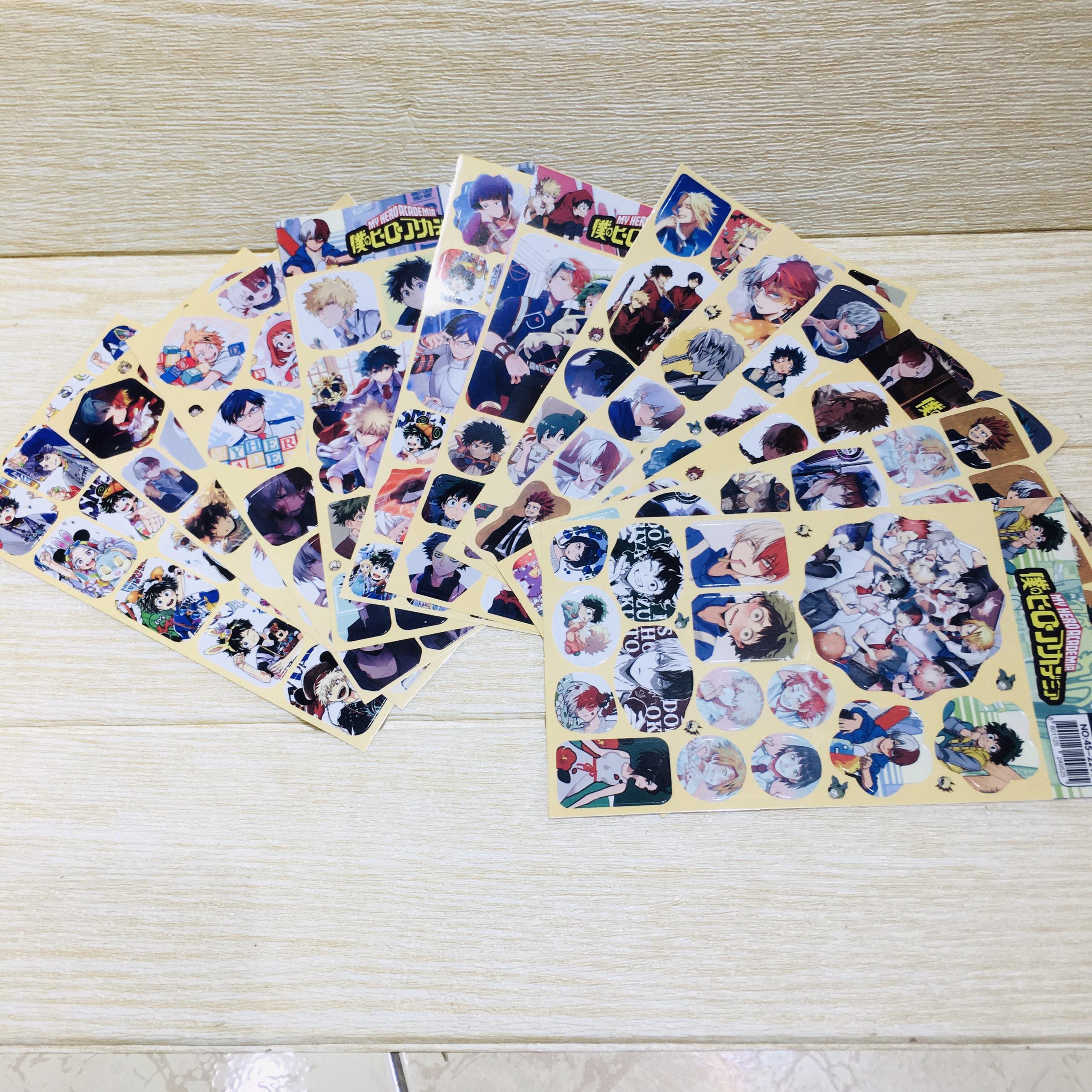 Ảnh dán 12 tấm sticker Boku No Hero Academia Học viện anh hùng anime chibi tặng thẻ Vcone