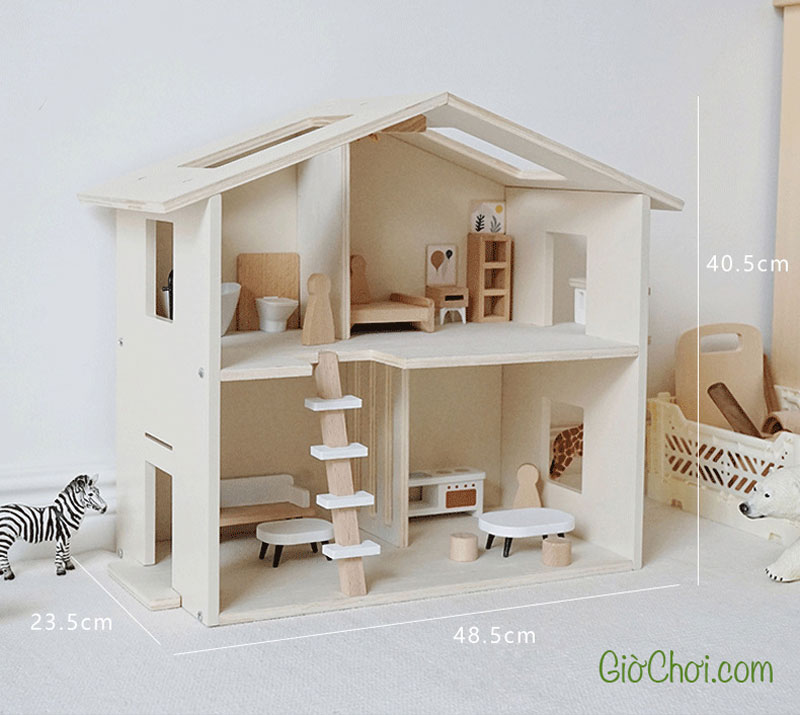 Nhà búp bê bằng gỗ Wooden Dollhouse cho bé từ 3 tuổi