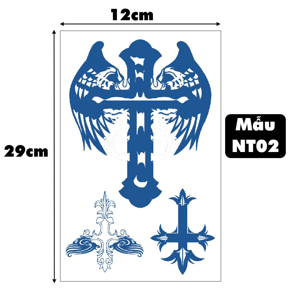Tờ Xăm Miếng Dán Tattoo 15 Ngày Không Trôi Chống Thấm Nước Tạm Thời Thánh giá chữ thập có cánh Legaxi