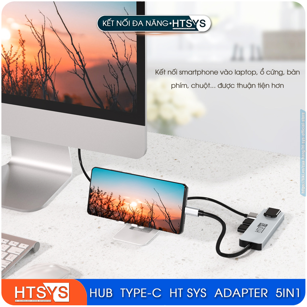 Hub Chuyển Đổi USB Type C HT SYS 5 in 1 To HDMI, USB 3.0, Lan, PD 100W - Hàng Chính Hãng