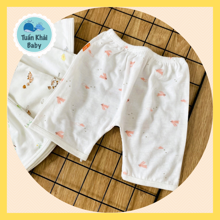 Quần sơ sinh (1 cái) cotton cao cấp CUNCON | Mẫu Quần đùi đáy ngang Họa Tiết | Size 1,2,3 cho bé sơ sinh - 9kg