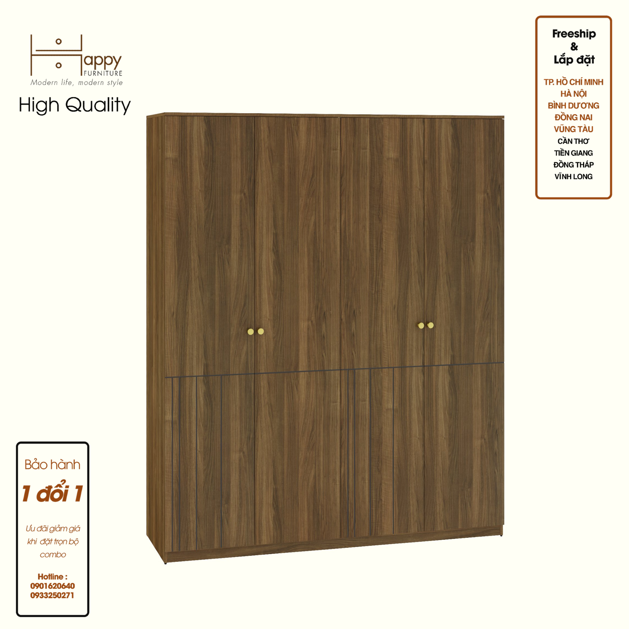 JOVIE, Tủ quần áo 4 cánh mở , 180cm x 54cm x 220cm , TCM_167