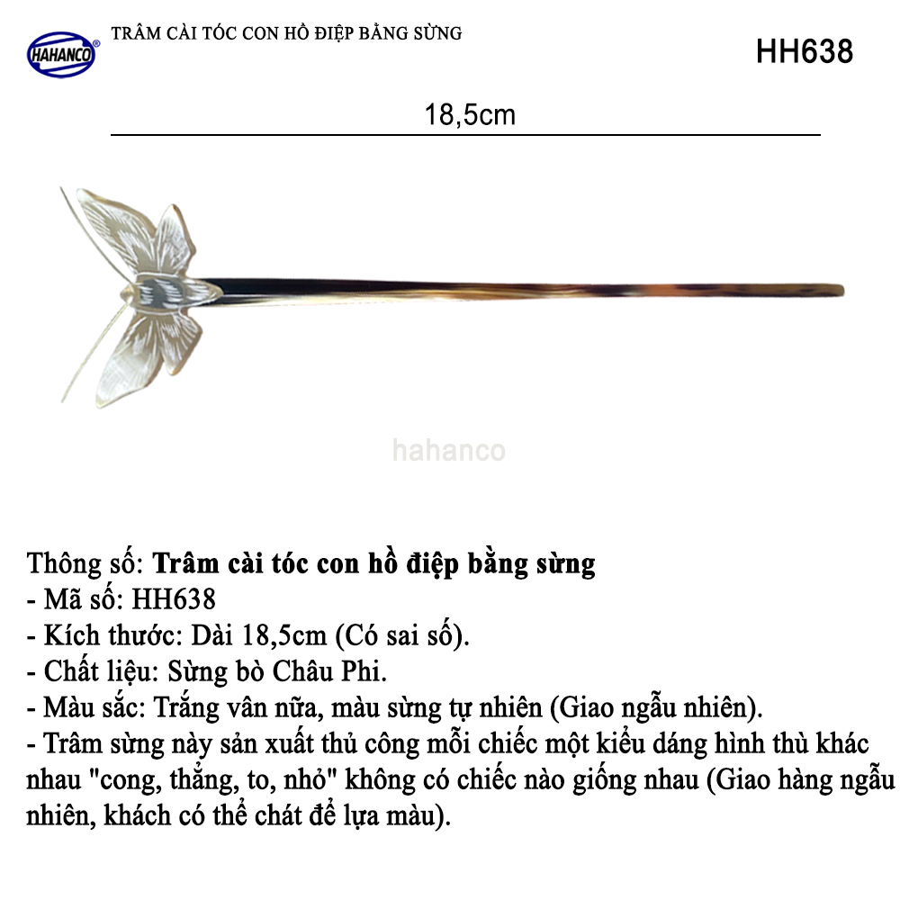 Trâm Cài Tóc Hồ Điệp Bằng Sừng HAHANCO Phụ Kiện Cài Tóc Cho Phái Nữ - HH638
