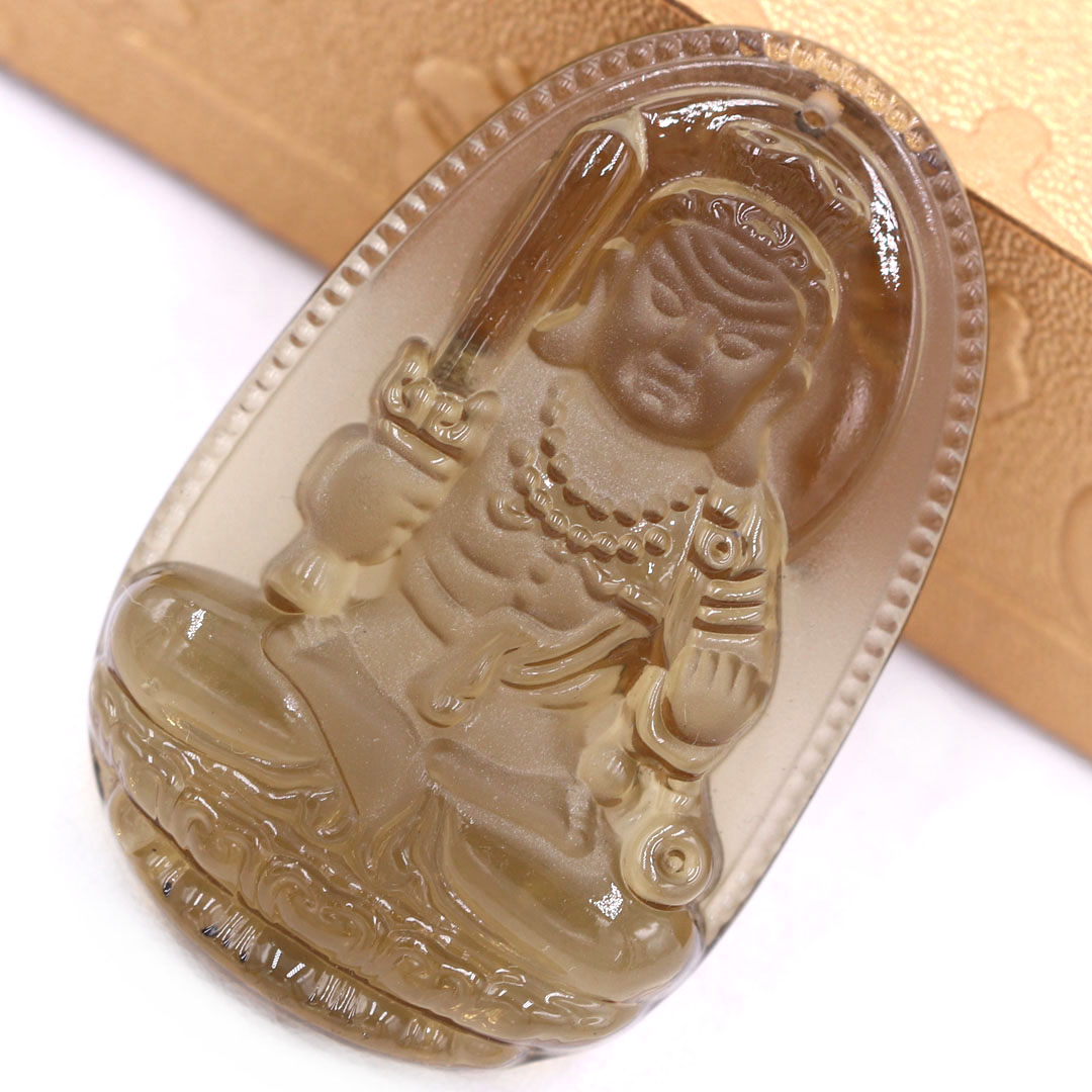 Mặt Phật Bất động minh vương đá obisdian  1.9cm x 3cm  kèm vòng cổ dây dù đen + móc inox vàng, Phật bản mệnh, mặt dây chuyền