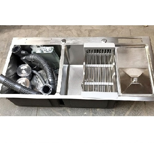 Combo chậu rửa chén inox 304, kèm vòi rửa, hộp xà phòng, rổ inox đựng rau củ