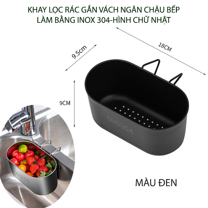 Khay lọc rác lọc đồ thừa gắn vách ngăn chậu rửa bát đôi, làm bằng inox 304 (I304P2)