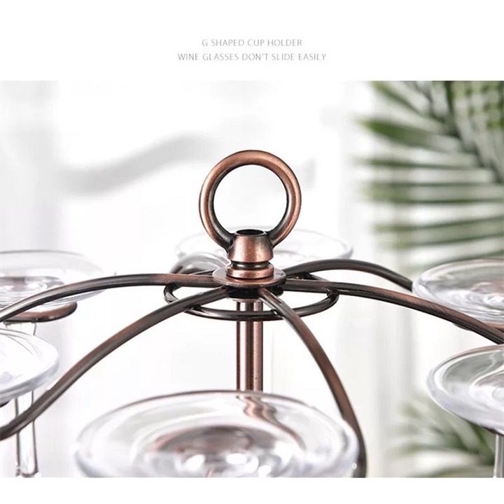 Giá Treo Ly và Kệ Để Rượu Vang Decor Màu Đồng Loại 6 Ly Cao Cấp