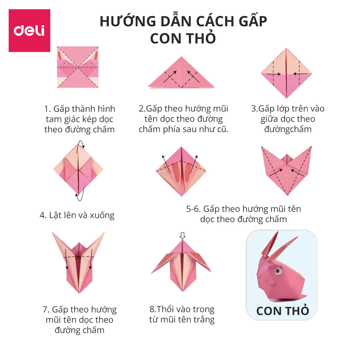 Combo 100 tờ giấy origami thủ công Deli hoạ tiết in sẵn - Kèm hướng dẫn sử dụng - Gấp hạc, hoa, động vật, ô tô, nhà cửa - Giúp các bé thỏa sức sáng tạo - 74817 / 74818