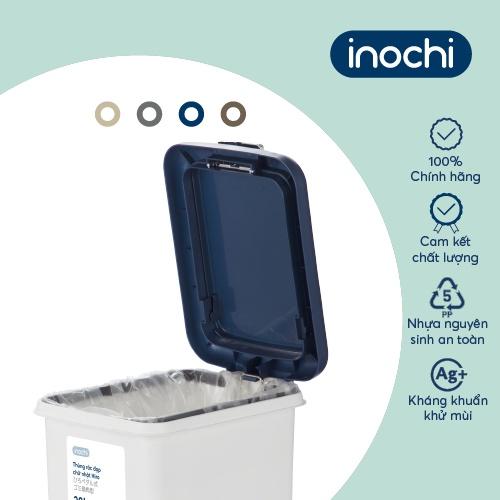 Thùng rác đạp chữ nhật INochi - Hiro 20L Thân Trắng kem + Nắp Ghi/ Xanh/ Nâu/ Be
