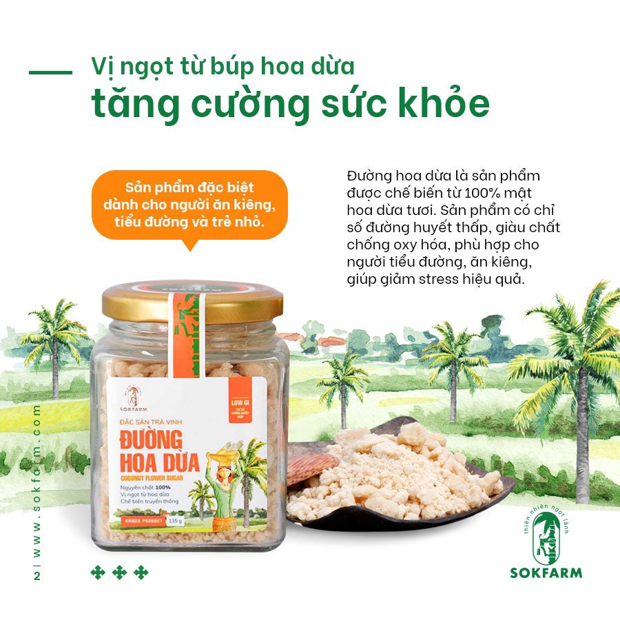 [COMBO SOKFARM] ĐƯỜNG HOA DỪA 135gram + MẬT HOA DỪA CÔ ĐẶC 700Gram - 02 HŨ - CHÍNH HÃNG - ỔN ĐỊNH ĐƯỜNG HUYẾT, ĂN CHAY, ĂN KIÊNG