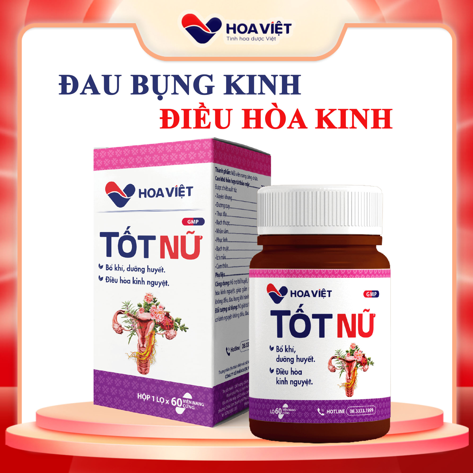 Cân bằng nội tiết tố nữ bổ huyết điều hoà kinh nguyệt Tốt Nữ Hoa Việt hộp 60 viên