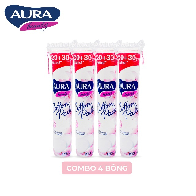 Combo 4 bông gói tẩy trang Aura 150 miếng