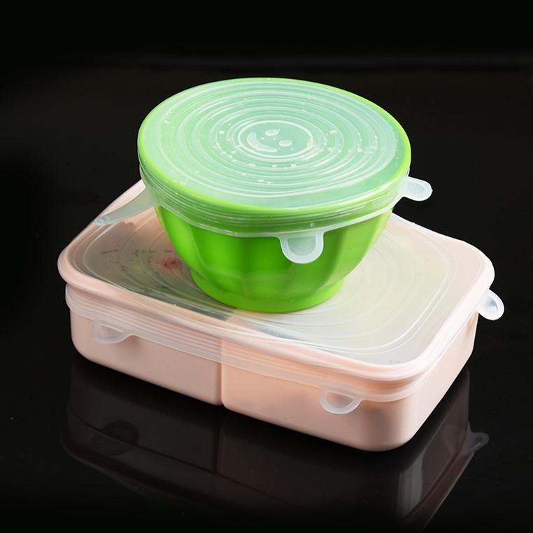 Set 6 Nắp Đậy Thực Phẩm Nắp - Nắp Đậy Thức Ăn Silicon Dẻo Dai Đa Năng Bọc Chén, Bát, Thực Phẩm Cần Bảo Quản