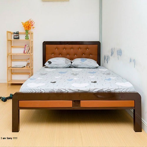 Giường sắt kiểu gỗ cao cấp mẫu mới màu nâu nhiều kích thước từ 1m đến 1m8 x 2m