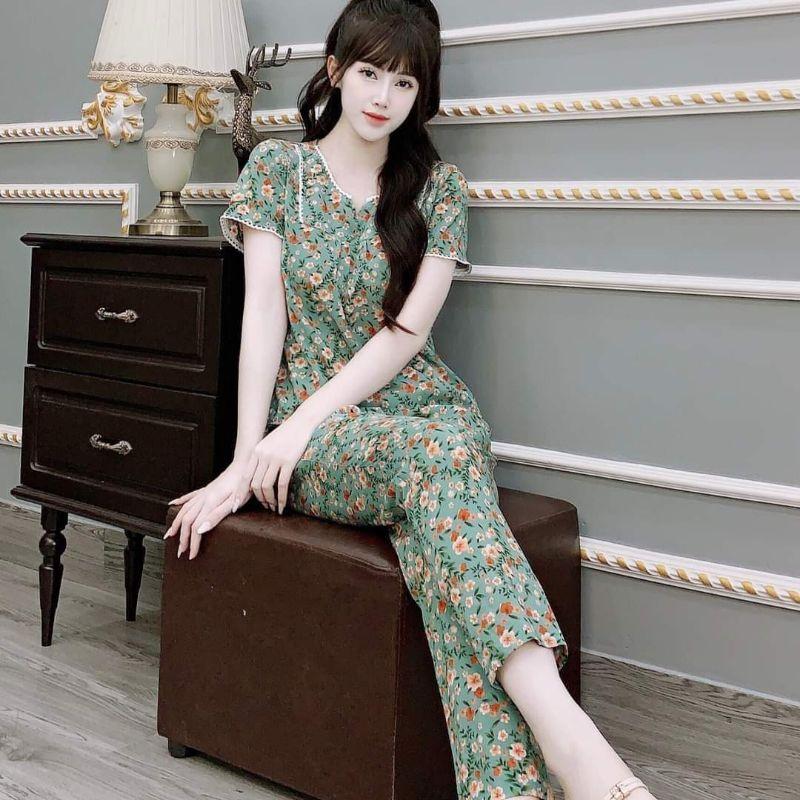 Đồ bộ mặc nhà cổ vuông ảnh thật