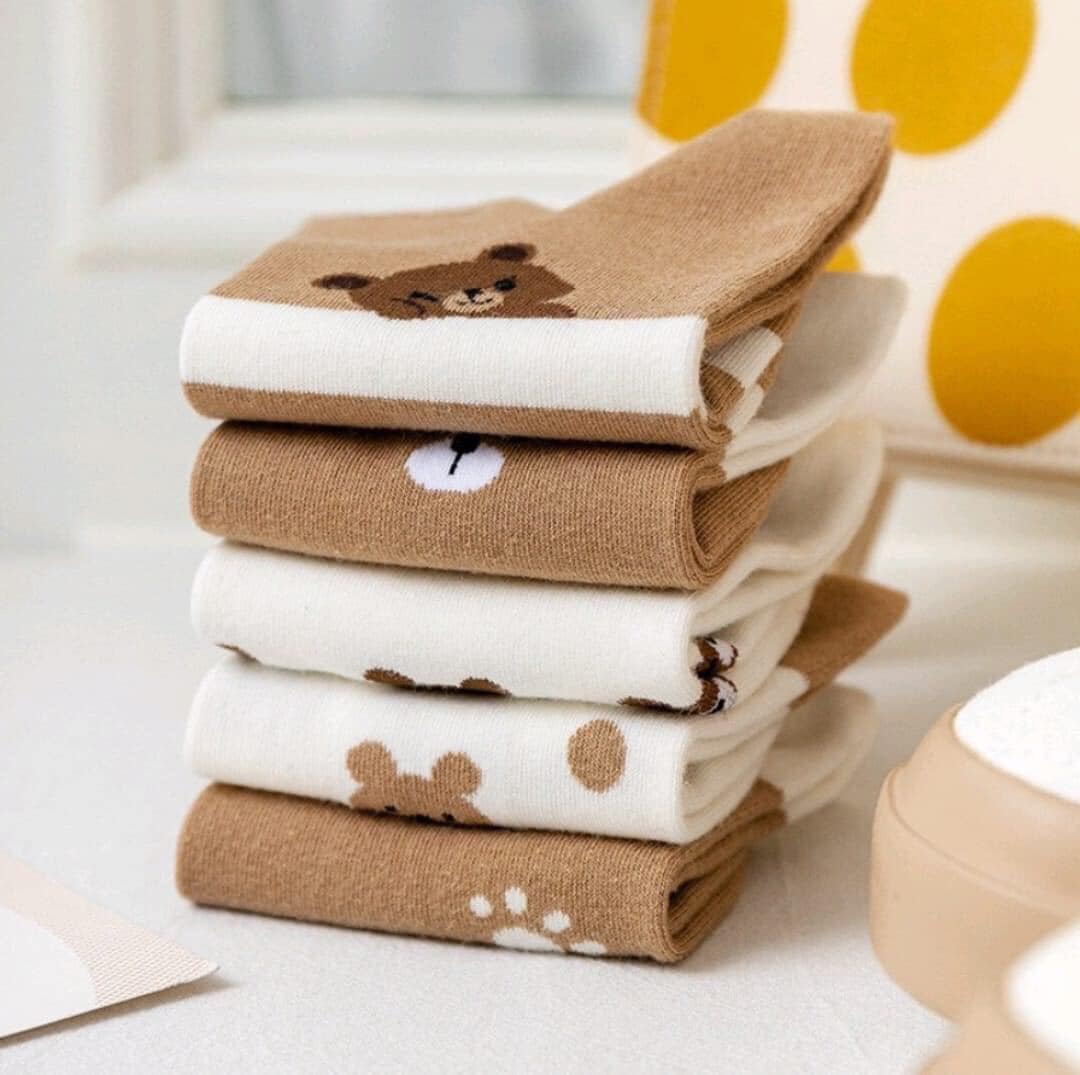 Set 5 đôi tất gấu thời trang phong cách Hàn Quốc