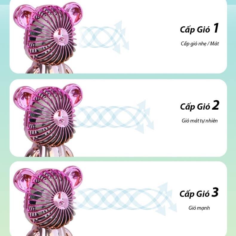 Quạt Mini Tích Điện Cầm Tay Hình Gấu BearBrick Nhiều Màu Sắc Hoạt Động Êm Ái Thiết Kế Nhỏ Gọn Với 3 Tốc Độ Gió