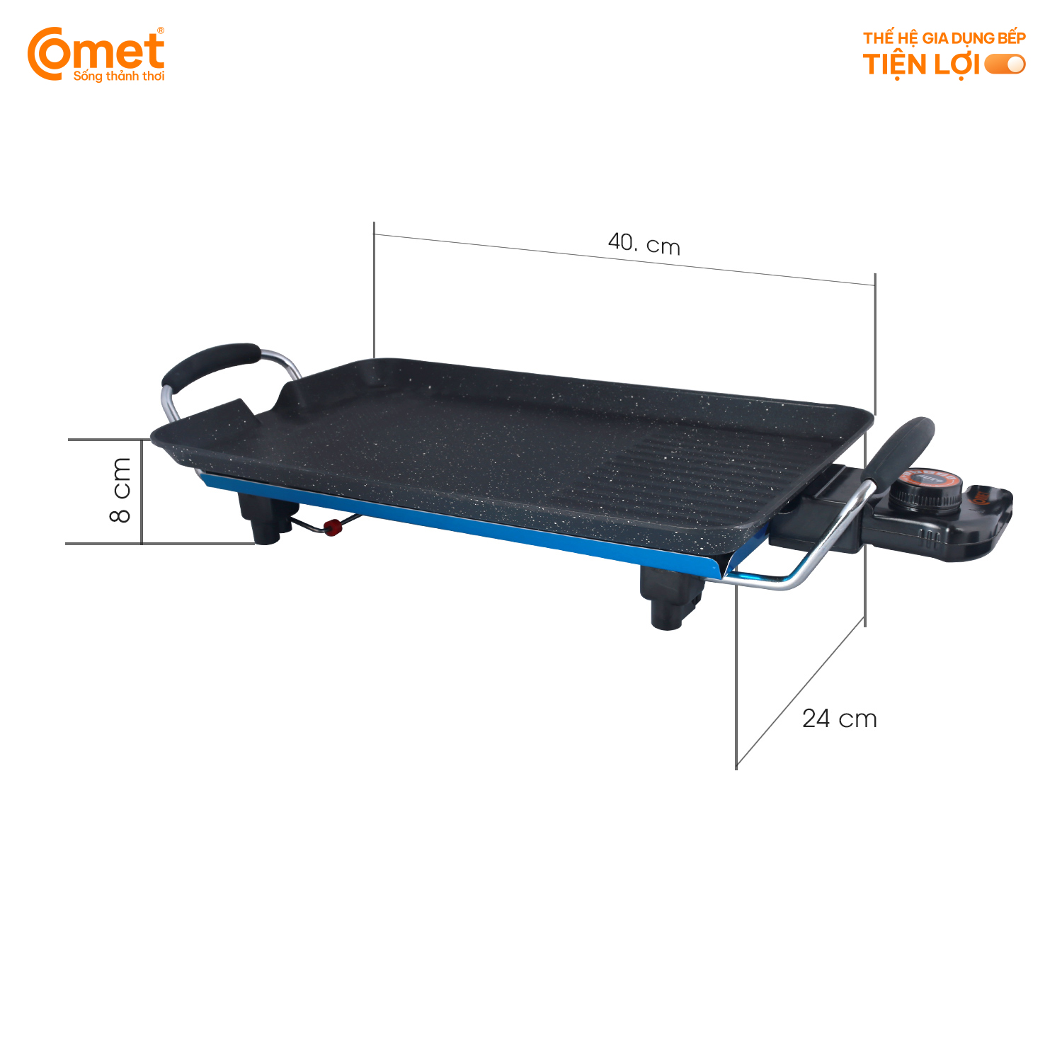 Bếp nướng điện không khói Comet CM5665 – Công suất 1400W, chống dính vân đá, điều chỉnh nhiệt độ – Bảo hành 12 tháng, Hàng Chính hãng