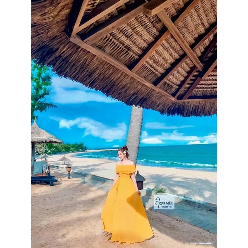 Đầm maxi bẹt vai bèo