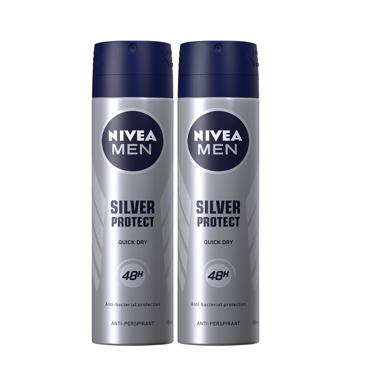Bộ đôi Xịt Ngăn Mùi NIVEA MEN Silver Protect Phân Tử Bạc Giảm 99.9% Vi Khuẩn Gây Mùi (150ml) - 82959