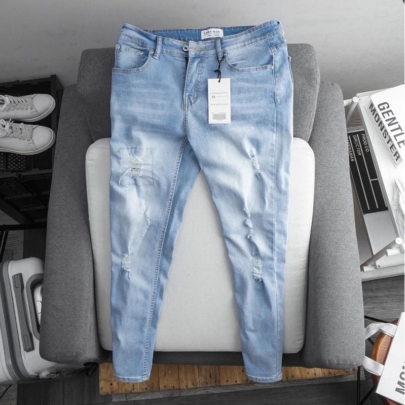 Quần jean xanh nam xuất xịn ống ôm skinny