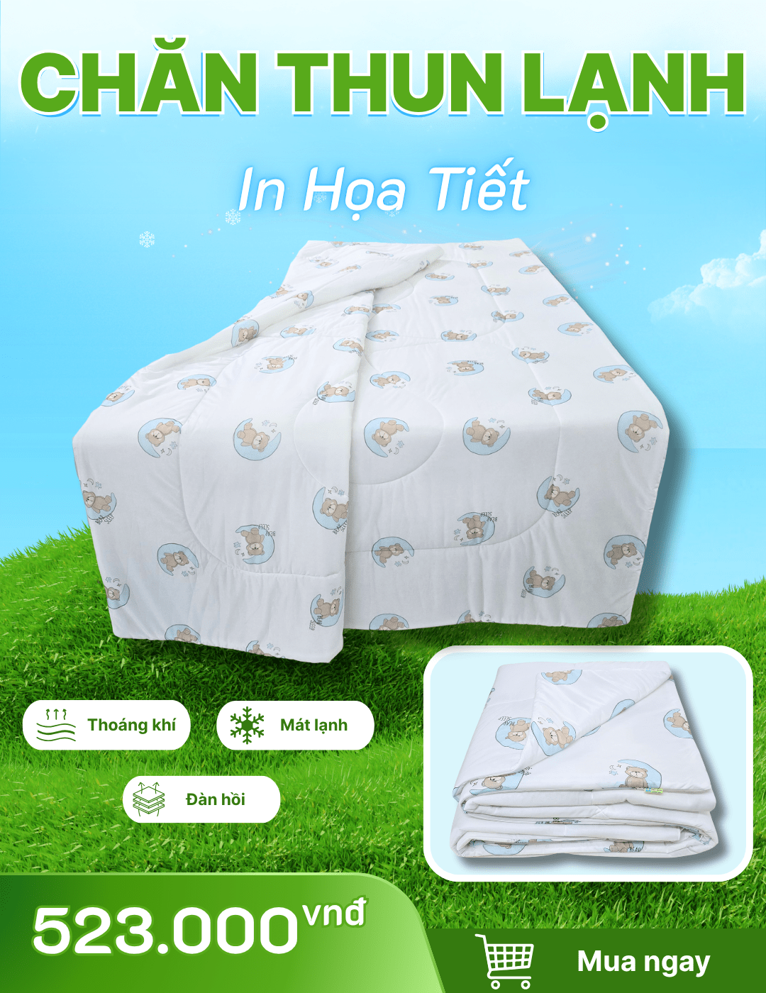 Chăn chần Thun Lạnh 180x200 in Họa Tiết