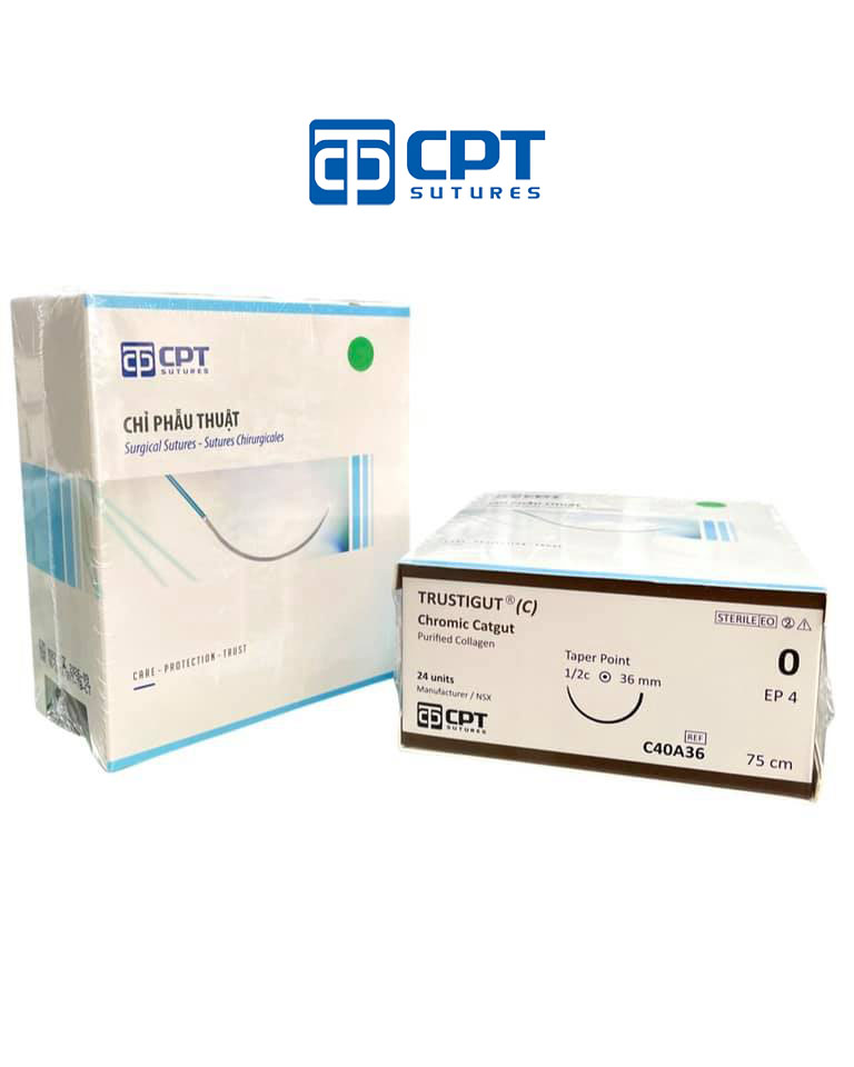 Chỉ phẫu tự tiêu tan chậm CPT Trustigut (C) Chromic Catgut số 0 - C40A26 / C40A36
