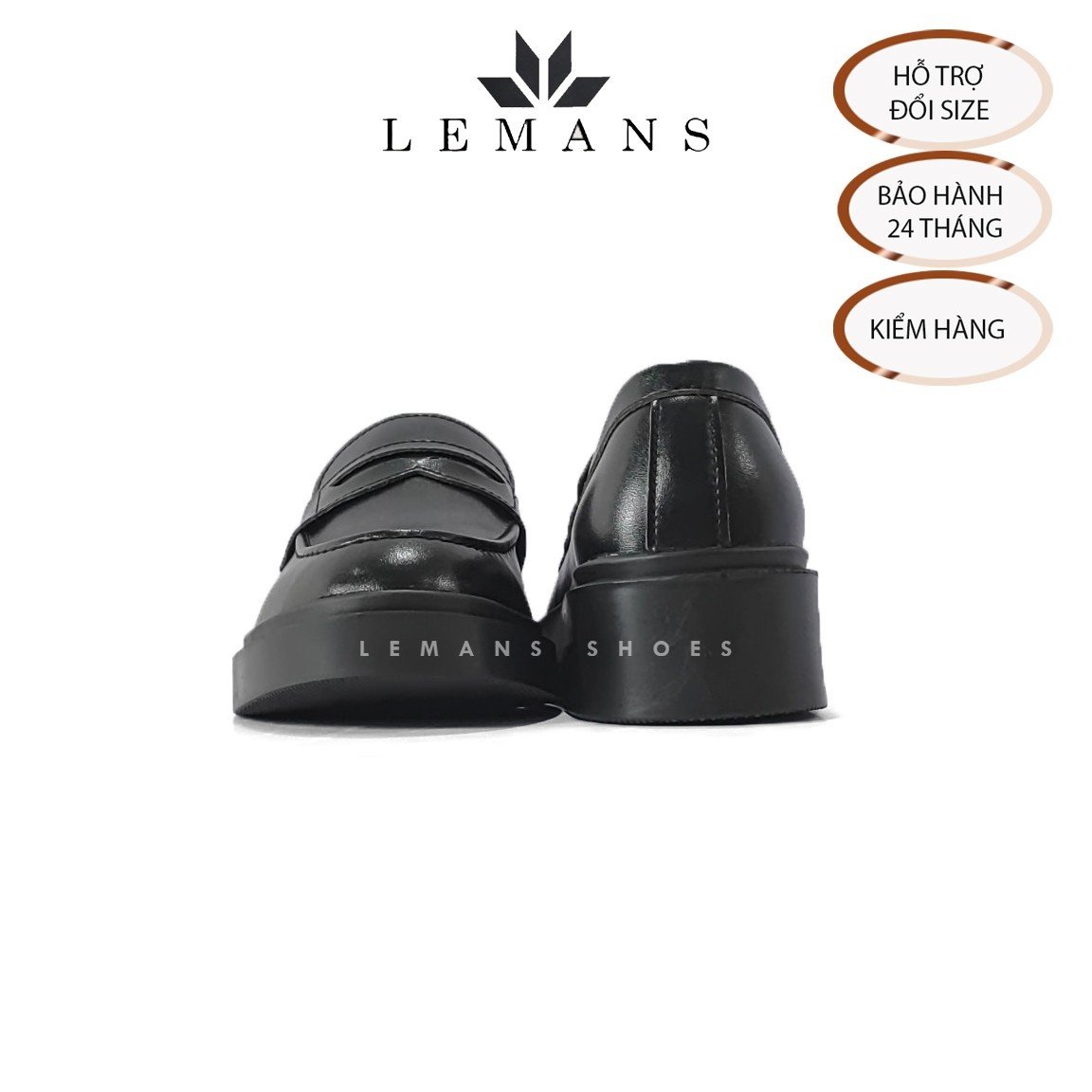 Giày da bò Penny Loafer Black LEMANS PL01D, da bò nguyên tấm, tăng chiều cao 4cm, bảo hành 24 tháng
