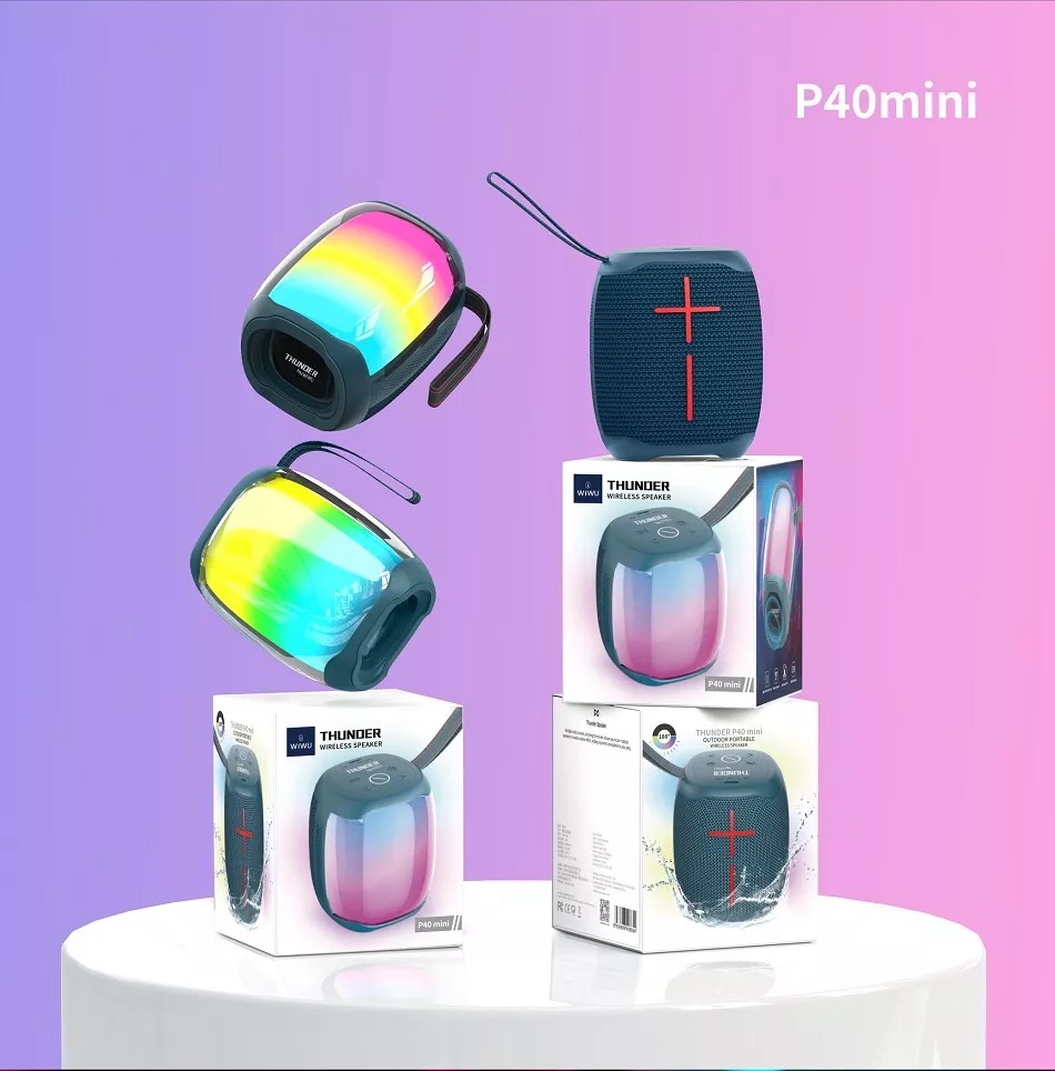 Loa WiWu Thunder P40 Mini Dành Cho Các Thiết Bị Có Bluetooth  Tích Hợp Pin Dung Lượng Cao 1800mAh, IPX6 Không Thấm Nước - Hàng Chính Hãng