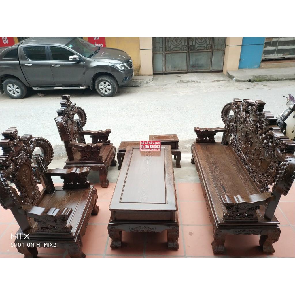 Bộ bàn ghế nghê đỉnh tay khuỳnh gỗ mun đuôi công