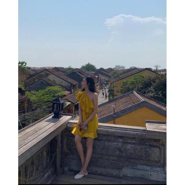 Đầm bèo lệch vai đuôi cá có 4 màu có ảnh thật FREESIZE