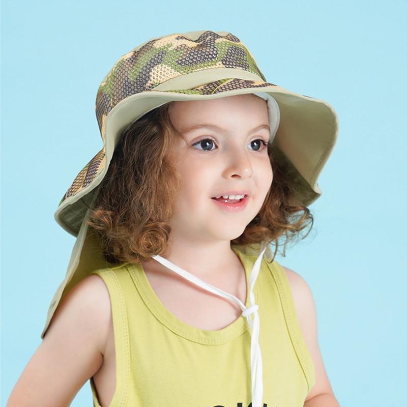 Chống Tia UV Cho Bé Mùa Hè Safari Hat Bé Trai Mũ Trẻ Em Panama Unisex Đi Biển Cho Bé Gái Nón Hoạt Hình Neckflap Nắp cho Bé