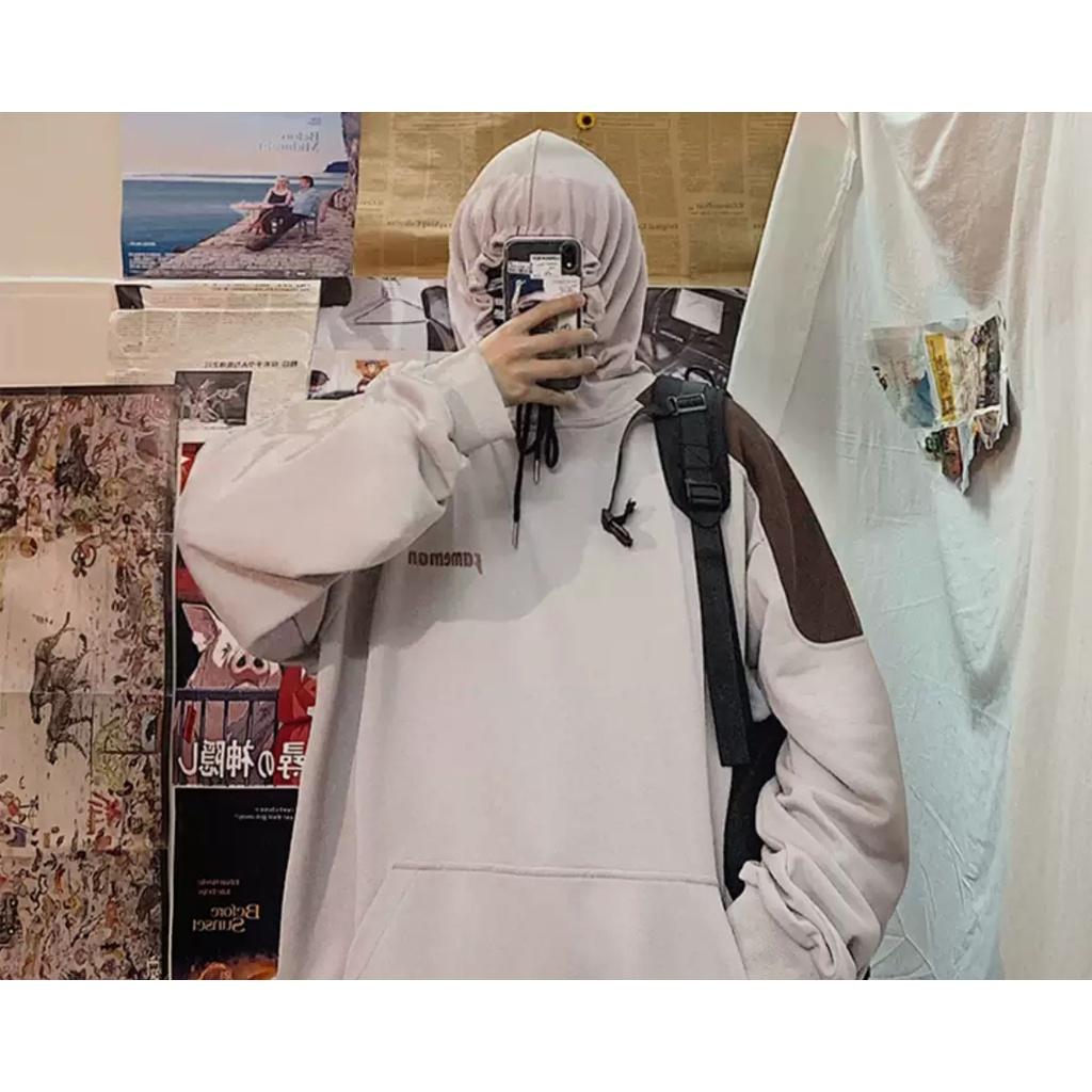 Áo Hoodie thêu hình MEANSTORE nỉ da cá có mũ oversize unisex nam nữ form rộng phong cách Hàn Quốc - Nâu sữa