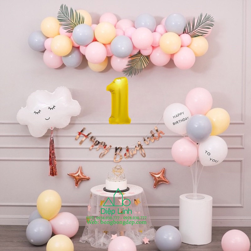 Set bóng Mây trang trí sinh nhật tông màu pastel . Có thể thay đổi bóng số tuổi
