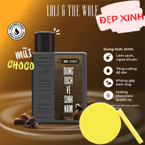 Dung dịch vệ sinh nam LOLI & THE WOLF (Chocolate) thiết kế mới cực sang trọng 80ml, Tặng Kèm Mút Rửa Mặt