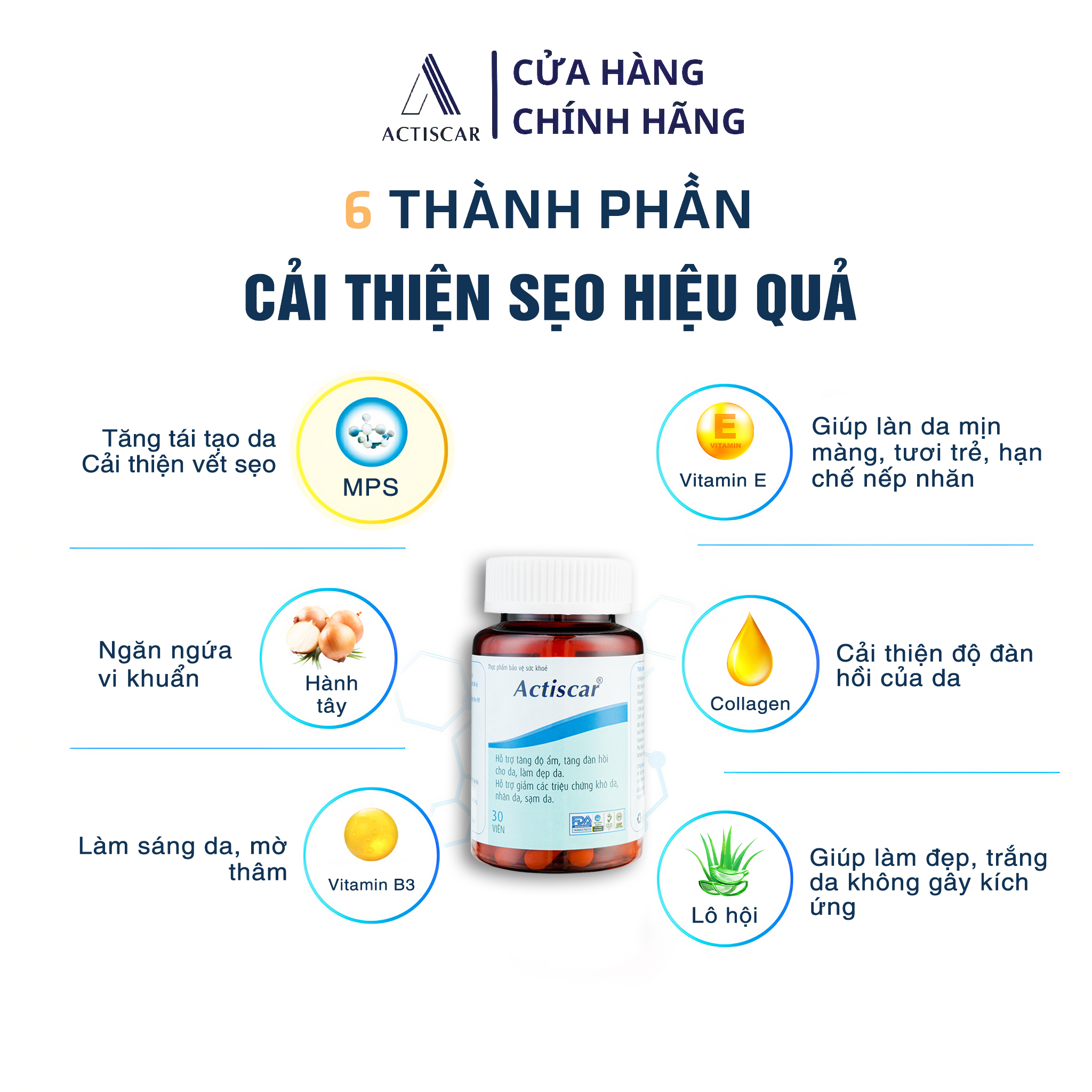 Viên Uống Làm Mờ Sẹo Actiscar Xóa Sẹo Thâm Lồi, Lõm, Bỏng Bô, Thủy Đậu, Sẹo thâm mụn lâu năm