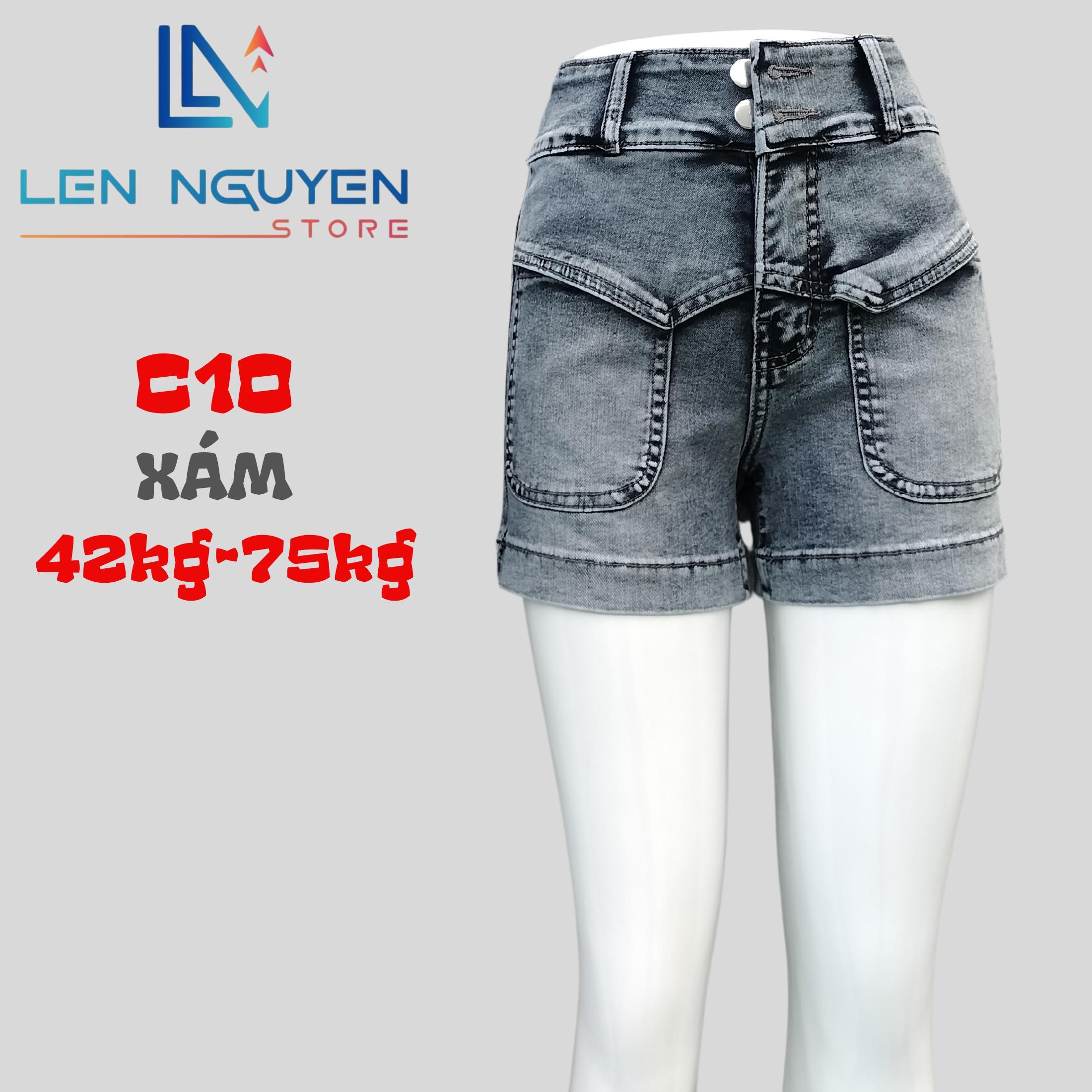 C10_Quần jean nữ, đùi, lưng cao, quần bò nữ dáng ôm, quần rin nữ có big size, cho 42kg đến 75kg - Xanh Nhạt