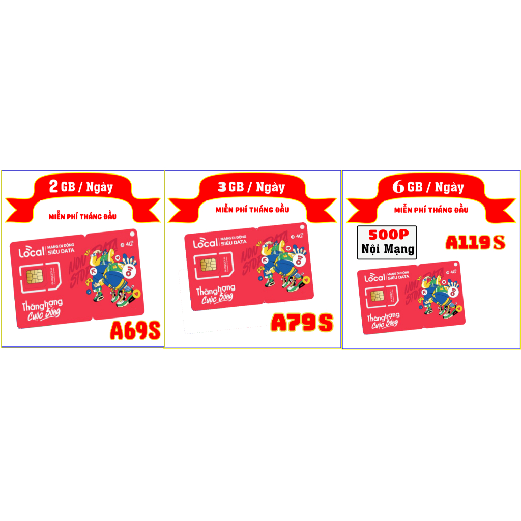 Sim Local Mobifone A119S DATA 180GB/ tháng, 500P Gọi FREE. Miễn phí tháng đầu sử dụng, RẺ 1 TT, Sim chưa kích hoạt, Hàng chính hãng