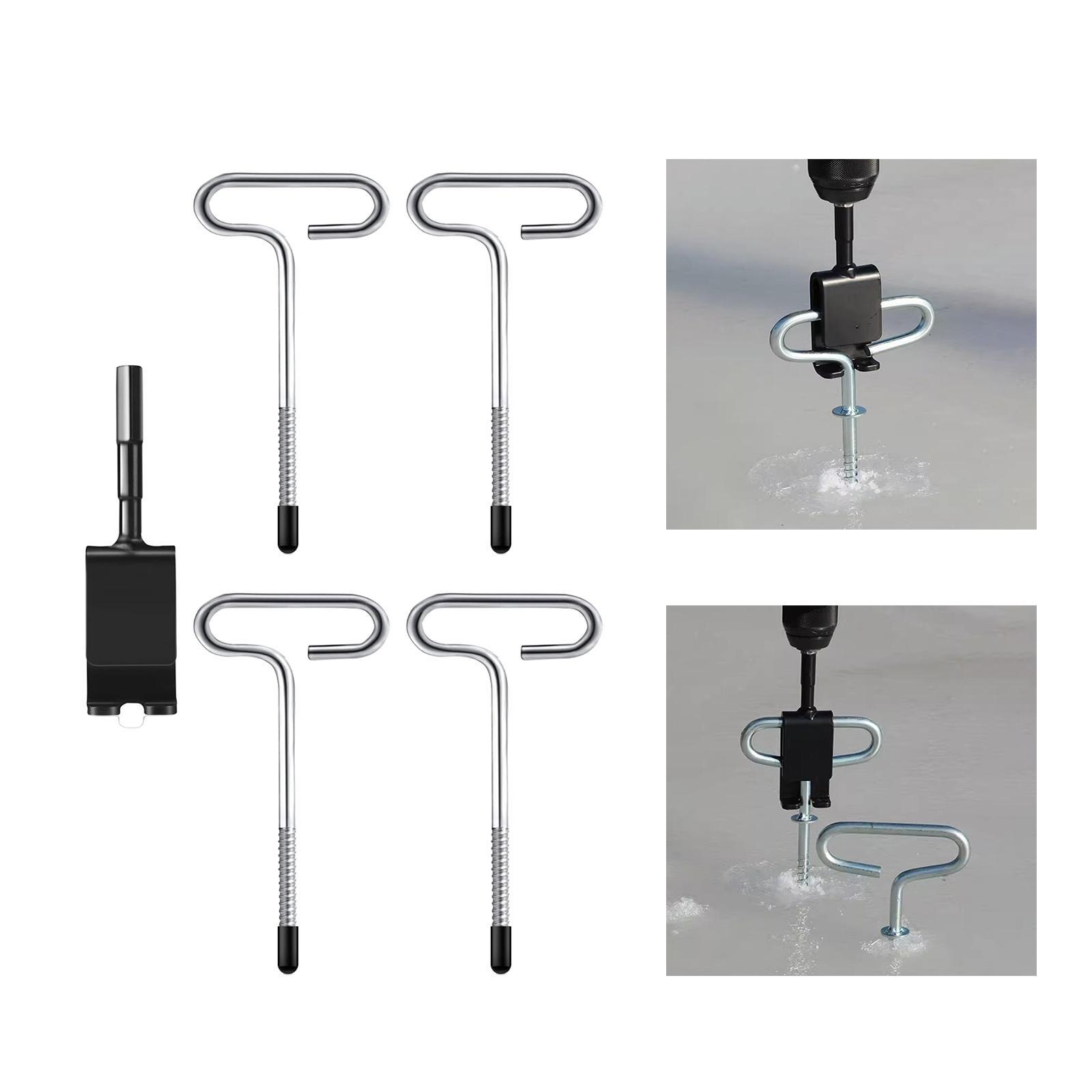 Ice Anchor Drill Adapter with Threaded Peg Ice Fishing Shelter Stake Nail, Ice Fishing Anchors Tool for Ice Insert Sewing