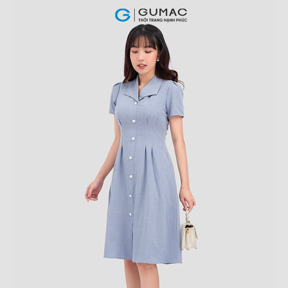 Đầm pen eo GUMAC DC12004 nút bọc thanh lịch